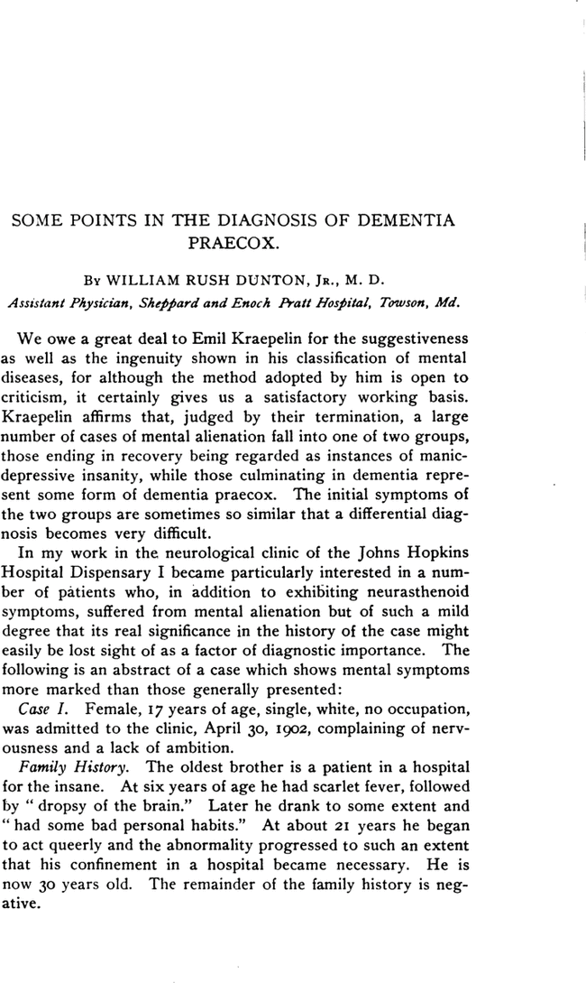 SOME POINTS IN THE DIAGNOSIS OF DEMENTIA PRAECOX | American Journal of ...