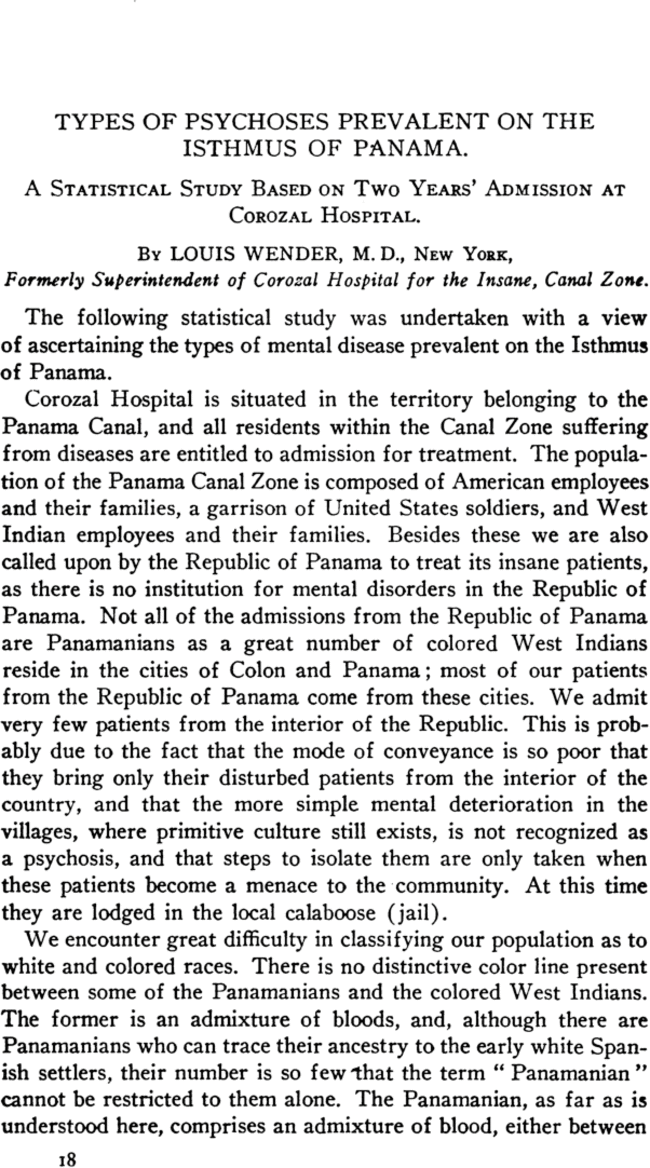 TYPES OF PSYCHOSES PREVALENT ON THE ISTHMUS OF PANAMA | American ...