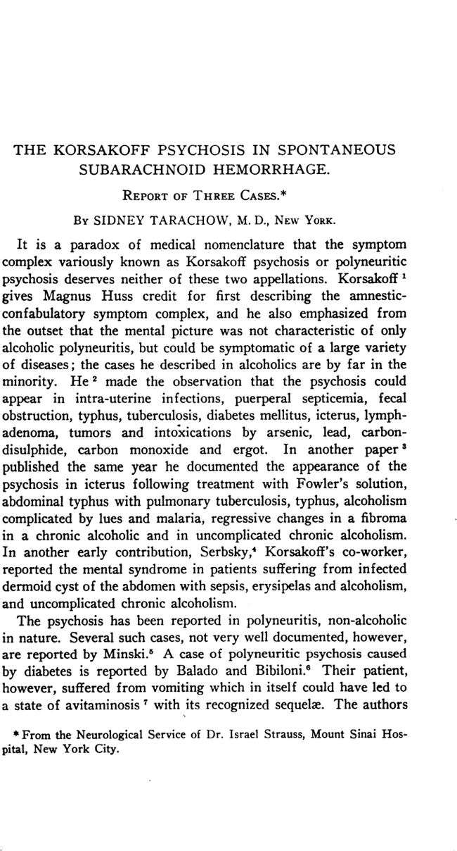 THE KORSAKOFF PSYCHOSIS IN SPONTANEOUS SUBARACHNOID HEMORRHAGE ...