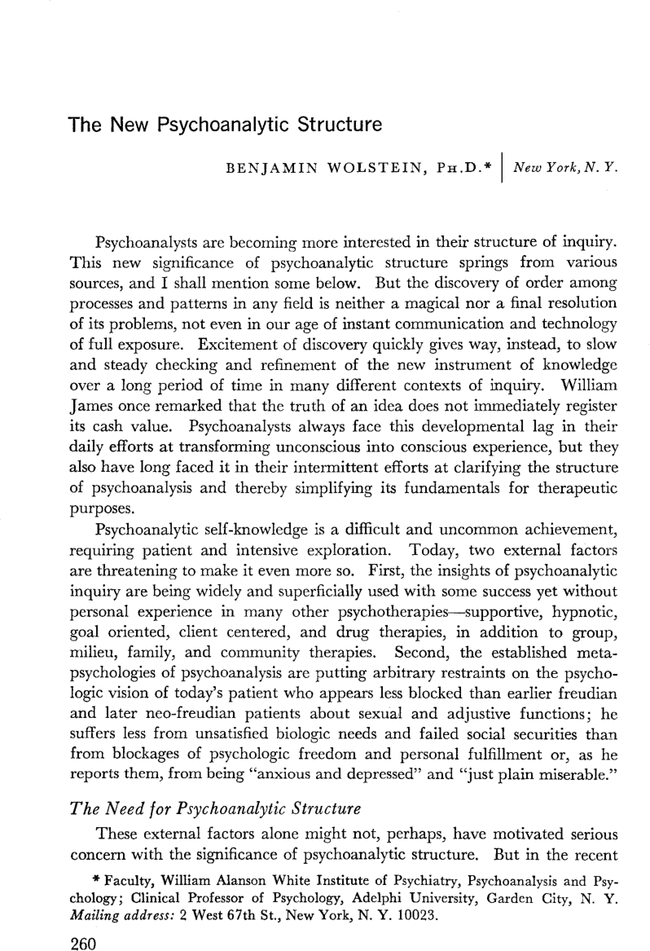 The New Psychoanalytic Structure | American Journal of Psychotherapy